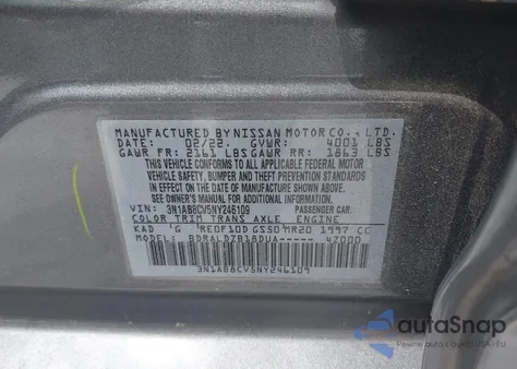 2022 Nissan Sentra Sv Xtronic Cvt from USA, damaged, VIN 3N1AB8CV5NY246109